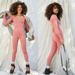 Free People FP Movement Good Karma Long-Sleeve Onesie in Autumn Leaves Pink M/L